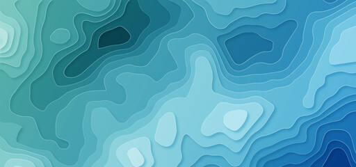 Poster - Blue gradient paper cut background. Abstract blueand gray color, modern design stripes background with geometric shape.  3d topography relief vector illustration