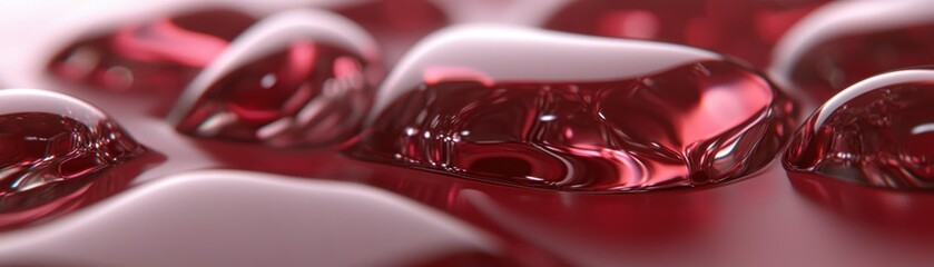Poster - Several droplets of red liquid form a shallow arrangement on a surface
