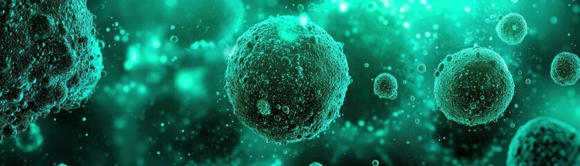 Poster - Microscopic illustration of many spherical cells in an abstract environment
