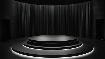 Poster - A modern round black stage with elegant layered illumination