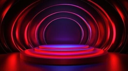 Poster - A vibrant glowing stage with layered concentric illuminated rings