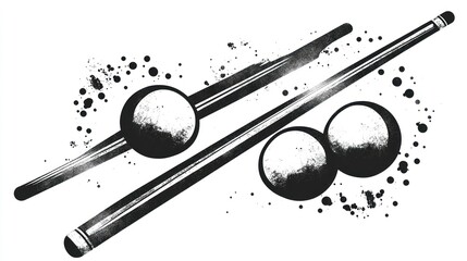 Poster - Abstract illustration of billiard cues and balls against white background