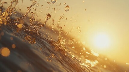 Poster - Golden sunlight illuminates splashing water droplets creating dynamic imagery