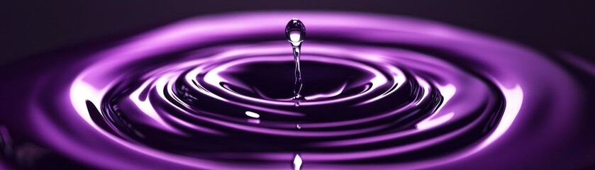 Poster - A single water droplet creating concentric circles in purple liquid