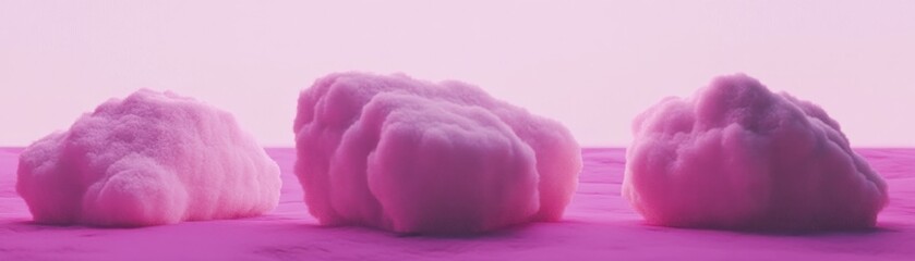 Poster - Three fluffy forms are displayed against a pink background softly