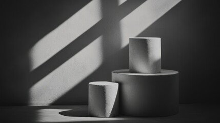 Poster - Three cylindrical forms are illuminated by natural window light
