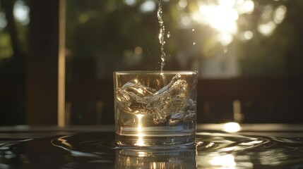 Poster - A glass of water being filled with a liquid stream