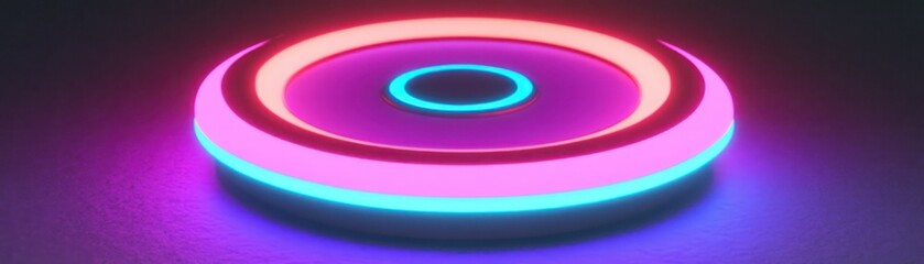 Poster - A futuristic colorful glowing round object set on dark surface