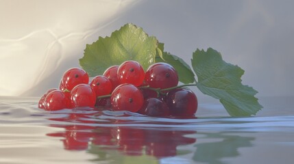 Poster - A cluster of vibrant red berries with fresh green leaves