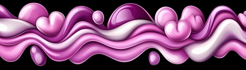 Poster - Pink wavy abstract artwork with heart shapes and glossy finish