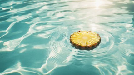 Poster - A sliced pineapple floating peacefully on shimmering clear water surface