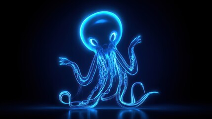 Aufkleber - a glowing blue octopus rendered in digital art form