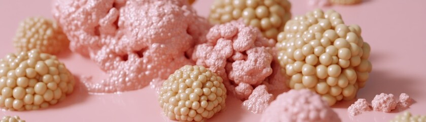 Poster - Abstract composition of textured spheres in shades of pink and beige