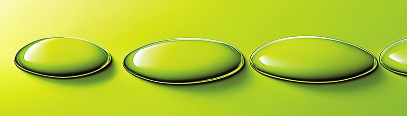 Poster - Four green liquid droplets are arranged in horizontal line formation