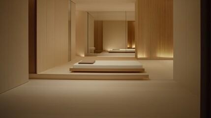 Poster - A minimalistic light filled room showcasing beds and architectural design