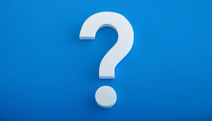 Fototapete - Question mark on bright blue background. 3D rendering. FAQ and QA. Problem solution.