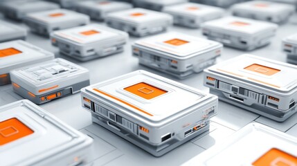 Poster - A collection of futuristic white and orange technology modules