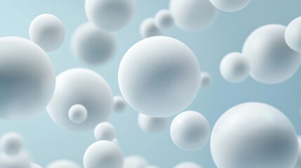 Poster - White spherical objects of varying sizes floating in a blue background