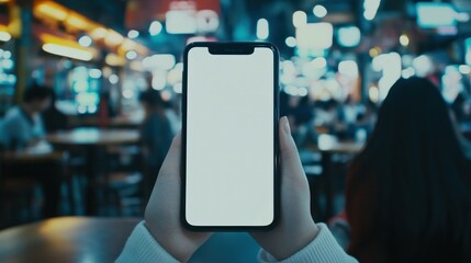 Poster - A person holding up a blank screen smartphone device