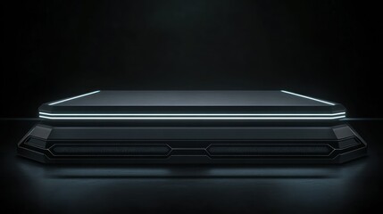 Poster - Futuristic Display Podium Lit With Neon Light Lines On It