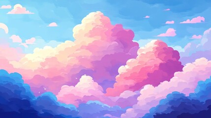 Poster - Beautiful and vibrant painted sky filled with fluffy clouds