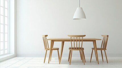 Poster - Minimalist dining room scene features a table and chairs