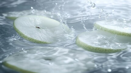 Poster - Sliced pears submerged in water with droplets and splashes visible