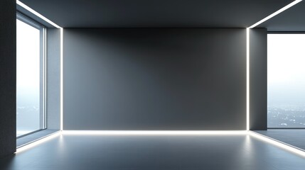Poster - Contemporary interior room with modern lighting and expansive windows