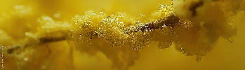 Poster - Close up of yellow plant with small clear bubbles present