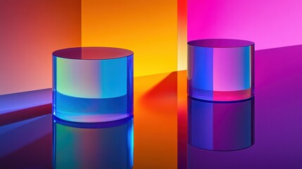 Poster - Two cylindrical objects are reflecting vibrant colors in a creative composition