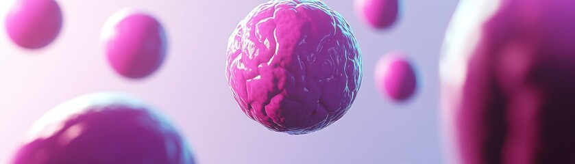 Poster - Abstract image showing floating spheres with textured surfaces in space
