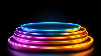 Poster - A futuristic stage design with vibrant colored neon lights