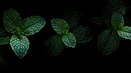 Poster - Close up image of several fresh mint leaves in focus