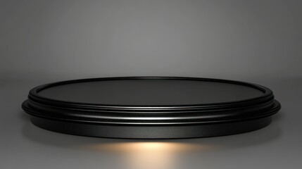 Poster - A circular black display platform against a gradient gray background