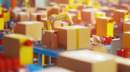 Poster - Automated robot arm sorting packages on a production line