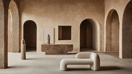 Poster - Interior architectural room design features arches furniture and art