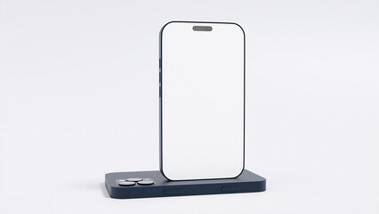 3D model of mobile touch phone from back and front with white screen on white background, phone