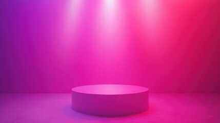 Poster - A pink cylindrical platform with a vibrant gradient background setting