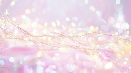 Poster - Delicate string lights illuminating a soft pink and white background