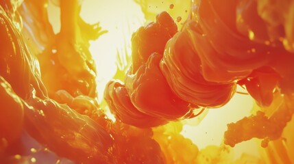 Aufkleber - A close up view of flowing orange and yellow liquid