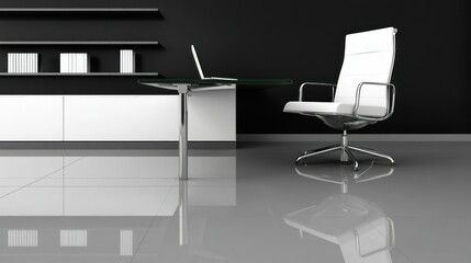Poster - Modern office interior with desk chair shelves and laptop computer