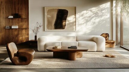 Poster - A modern living room with elegant and organic furniture arrangements