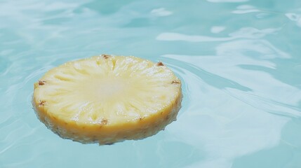 Poster - A single sliced pineapple fruit floating on the blue water