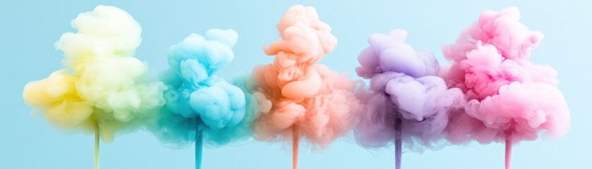 Aufkleber - Five Fluffy Colorful Cotton Candy Creations Displayed Against Blue