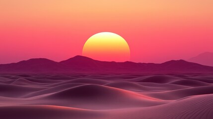 Poster - A vibrant sunset over sand dunes and mountain silhouettes