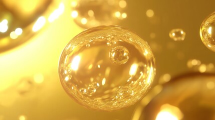 Poster - Transparent golden spheres floating against a warm yellow background
