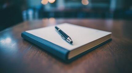 Poster - A pen resting on top of a leather bound notebook