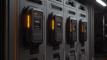Poster - Futuristic panels with illuminated displays mounted on a wall