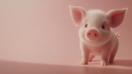 Poster - A cute pink piglet standing on a pink colored background