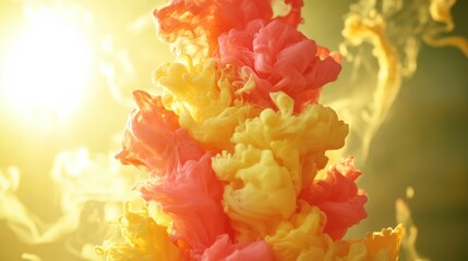 Poster - Colorful liquid inks blending together with bright light in background